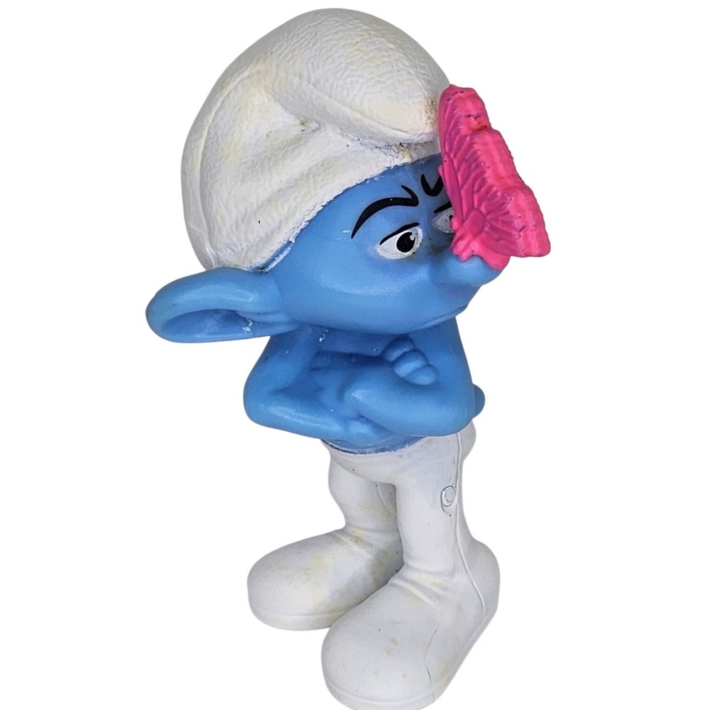 McDonalds 2011 Grouchy Smurf Figure Pink Butterfly on Nose PVC Toy‎ J53